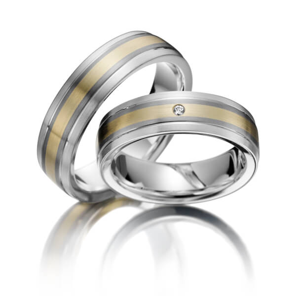 trouwringen-tr0498-zilver-palladium-geel-edelmetaal TR0498 model in wit met grijs en geel mat 6 mm