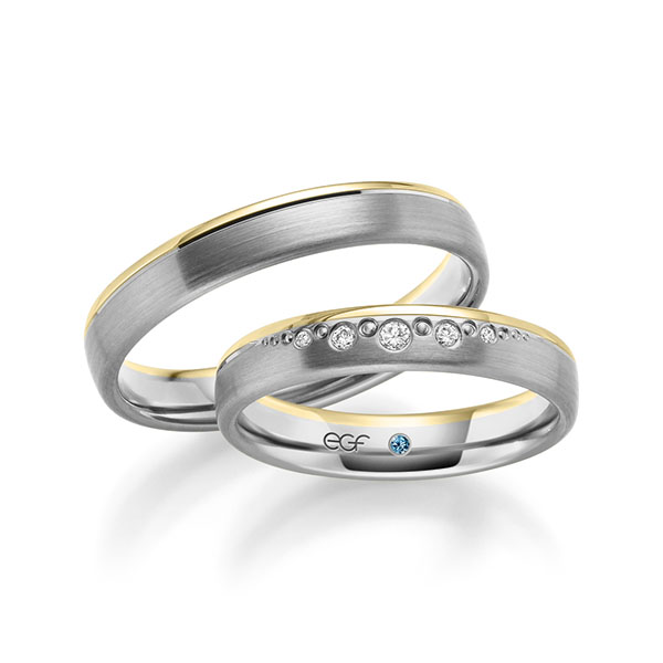 trouwringen-tr0613-grijs-goud-geelgoud TR0613 model in wit met geel mat glans 4 mm