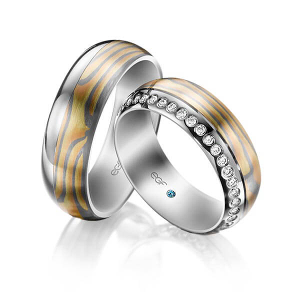 trouwringen-tr0666-palladium-zilver-groen-goud-grijs-goud-rood-goud TR0666 model in grijs met groen en rood 7 mm