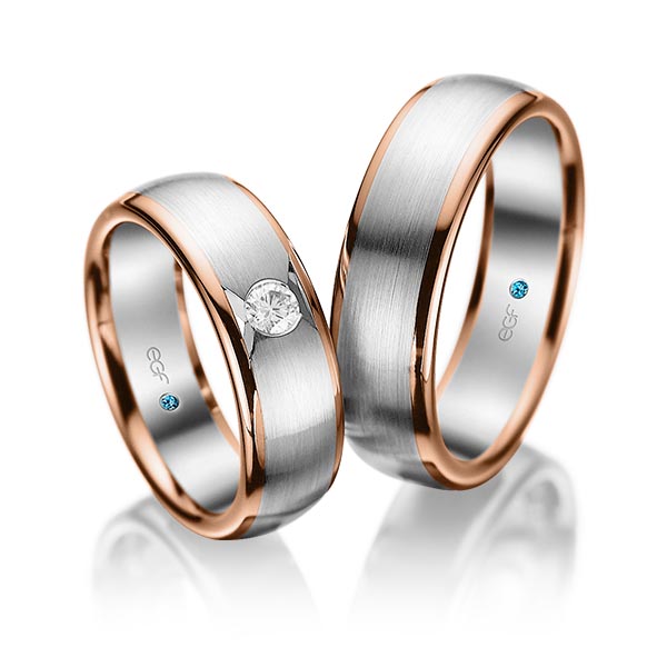 trouwringen-tr0816-palladium-zilver-rood-goud TR0816 model in wit met rood mat glans 7 mm
