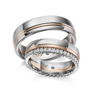 trouwringen platina met rood goud combinatie