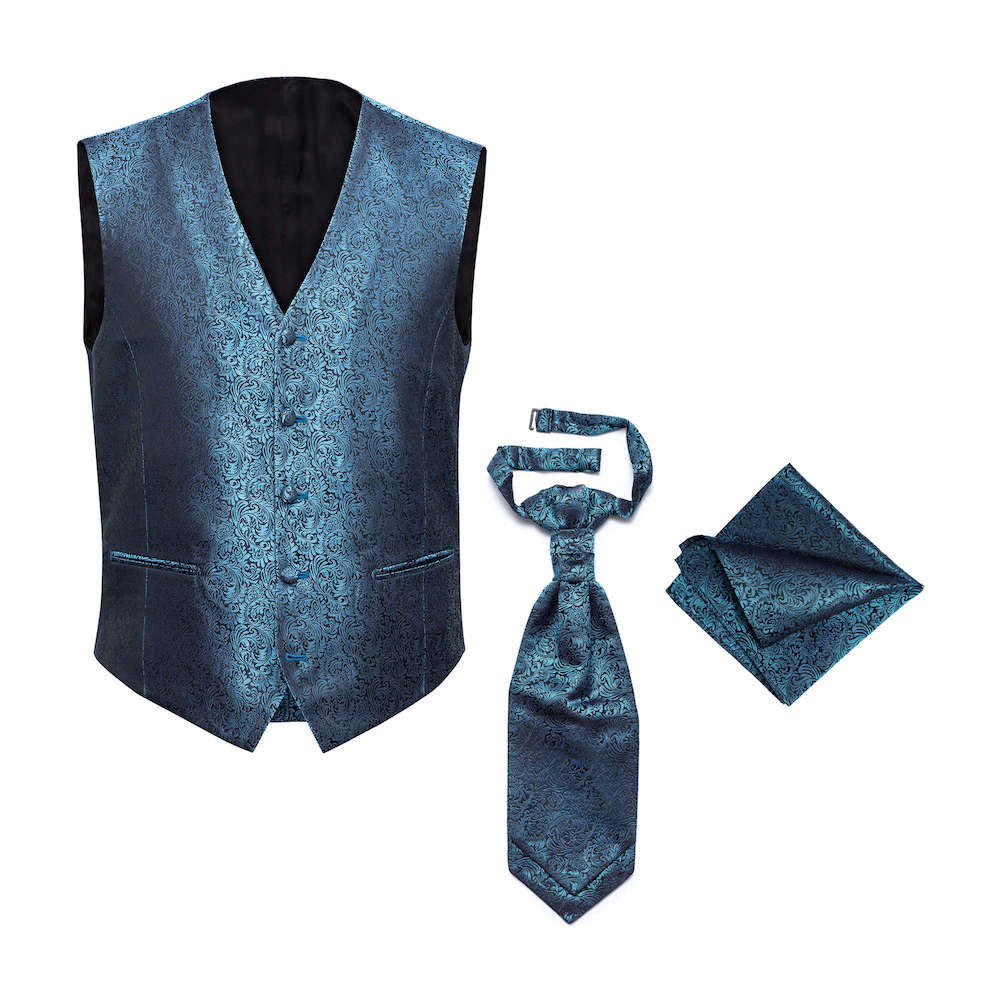 gilet-stropdas-pochette-blauw-DU0029 STGSP0005 Gilet - Plastron - Pochet in blauw Combi deal