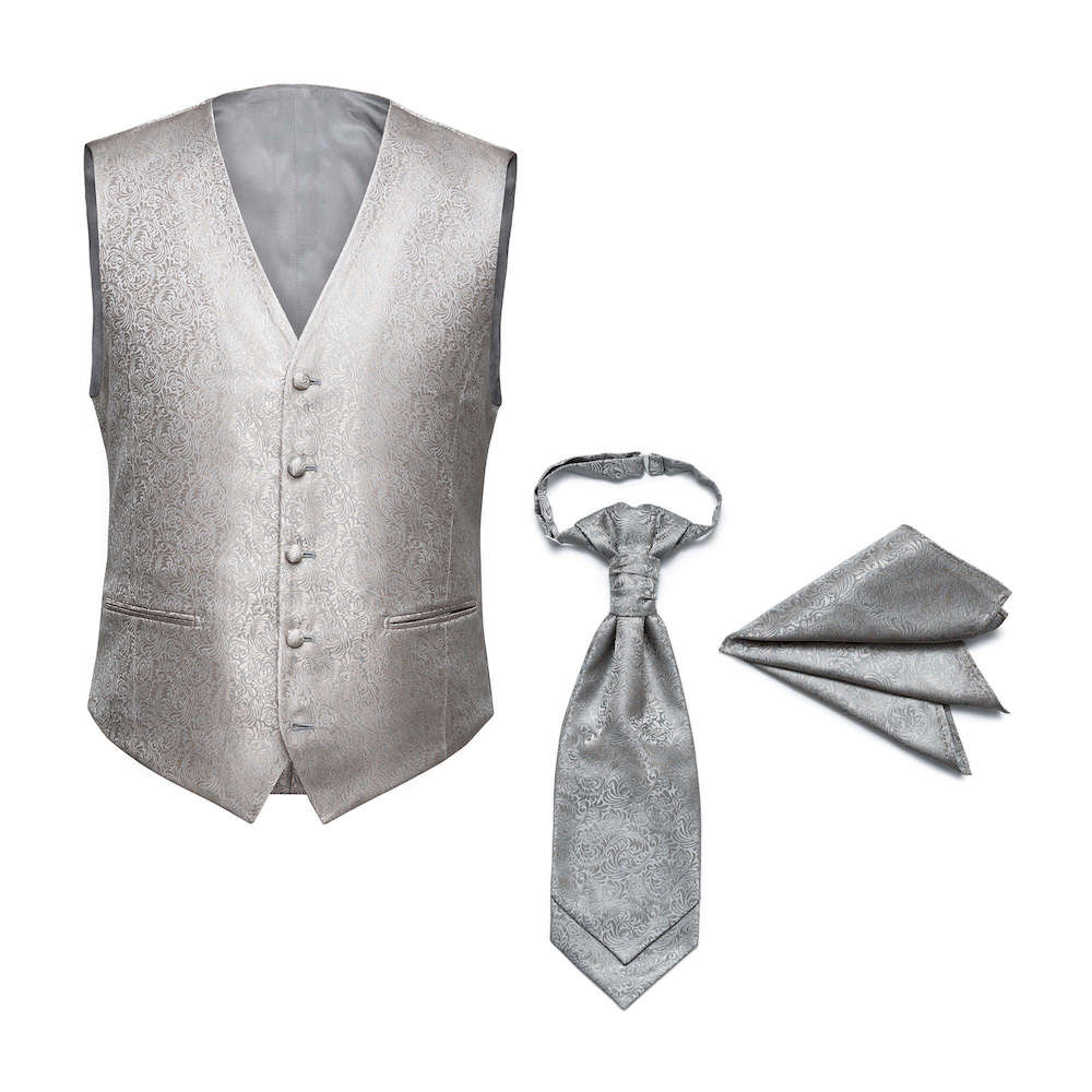 gilet-stropdas-pochette-brons-zilver-DU0022 STGSP0003 Gilet - Plastron - Pochet in brons zilver Combi deal