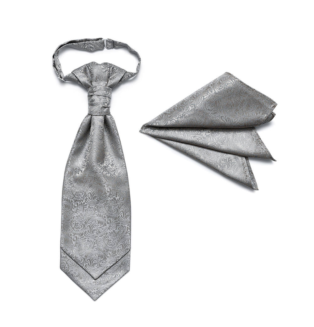 stropdas-pochette-brons-zilver-DU0022-G STPC0003 Plastron brons zilver heren - mannen