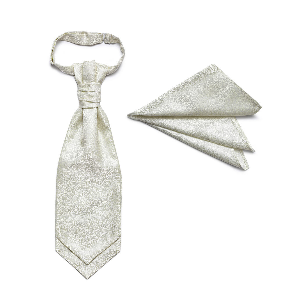 stropdas-pochette-ivoor-DU0024-G STPC0002 Plastron Ivoor heren - mannen