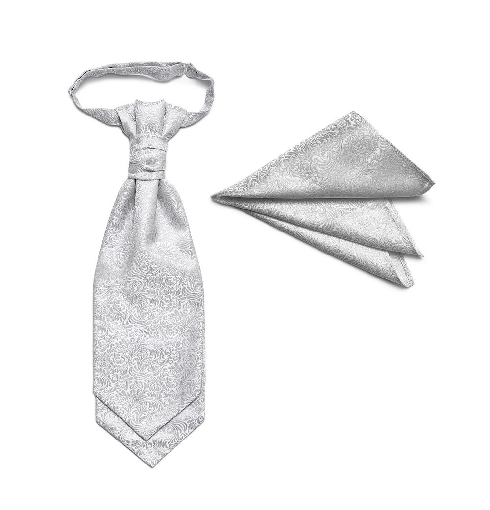 stropdas-pochette-wit-zilver-DU0023-G STPC0001 Plastron wit Zilver heren - mannen